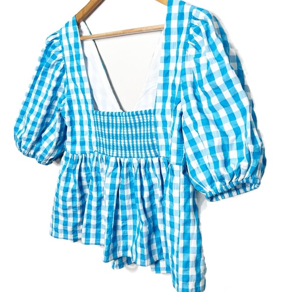 Lilly Pulitzer Sarafina Gingham Babydoll Womens Puff Short Sleeve Tie Top Blouse - Picture 12 of 16